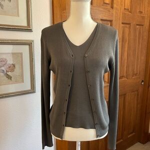 Women's Banana Republic Silk Gray Cardigan Twin Set